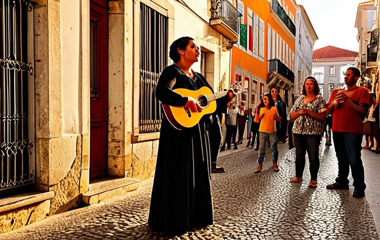 **

"A vibrant, crowded street performance in Lisbon.  A Fado singer passionately performing, surrounded by a diverse audience.  Street musicians playing Portuguese guitar.  Golden hour lighting.  Focus on emotion and movement.  Capture the energy of Alfama district.  Legal permits visible in the background (subtly). Authentic Portuguese architecture."

**
