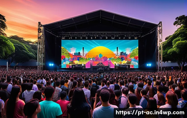 현존 기반 공연 접근법의 참여자 경험 조사 - A vibrant live music festival scene in São Paulo, Brazil, showcasing a large crowd enjoying an open-...