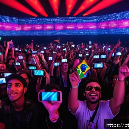 Home 15 현존 기반 공연 접근법의 인터랙티브 요소 - A vibrant live concert scene set in São Paulo, Brazil, featuring a diverse crowd actively engaging w...